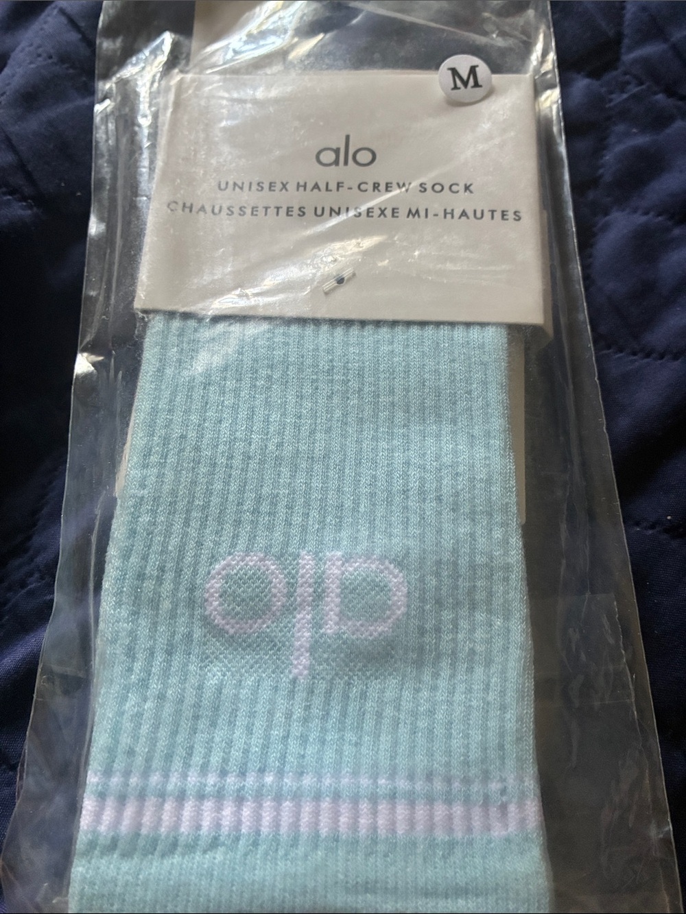 ALO Yoga Light Mint Ribbed Half-Crew Socks with Pink Accent